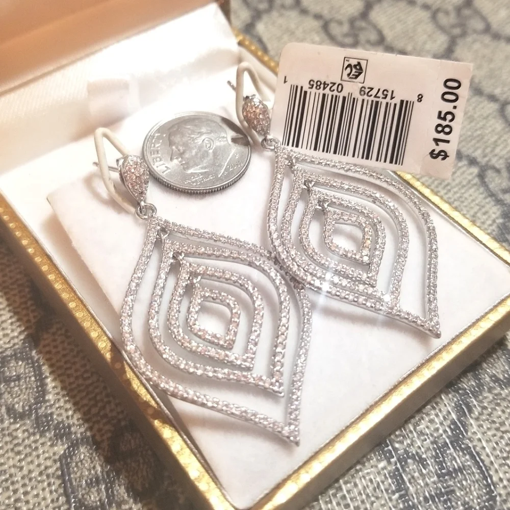 $185 NWT 925 Sterling Silver Sparkling CZ Dangling Earrings